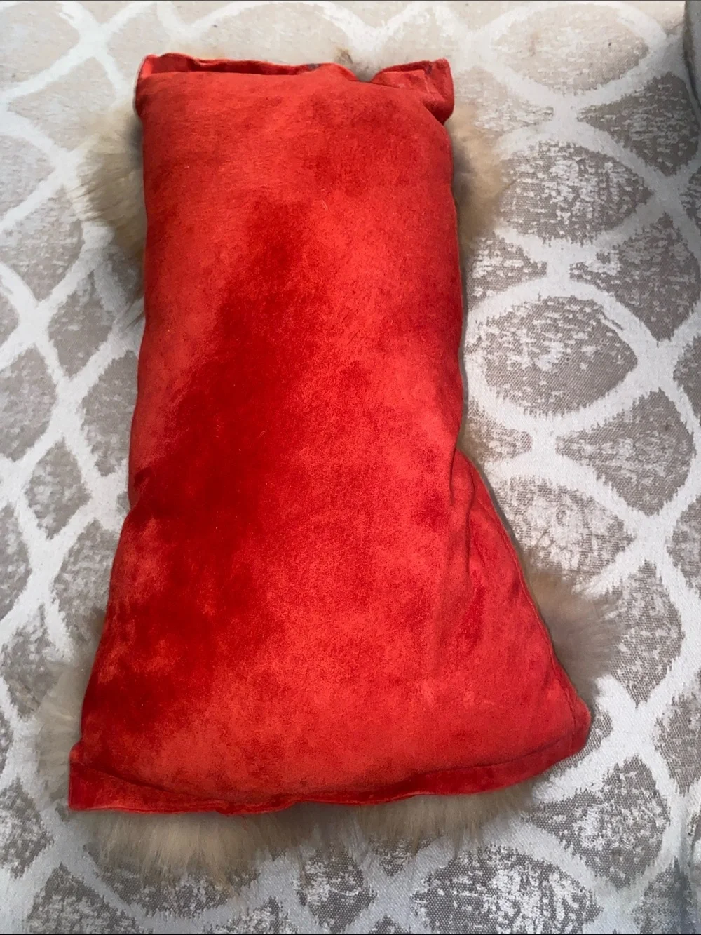 Fur on Red Suede Luxurious Throw Pillow